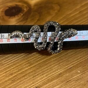 Gray rhinestones and gun metal snake ring size 7